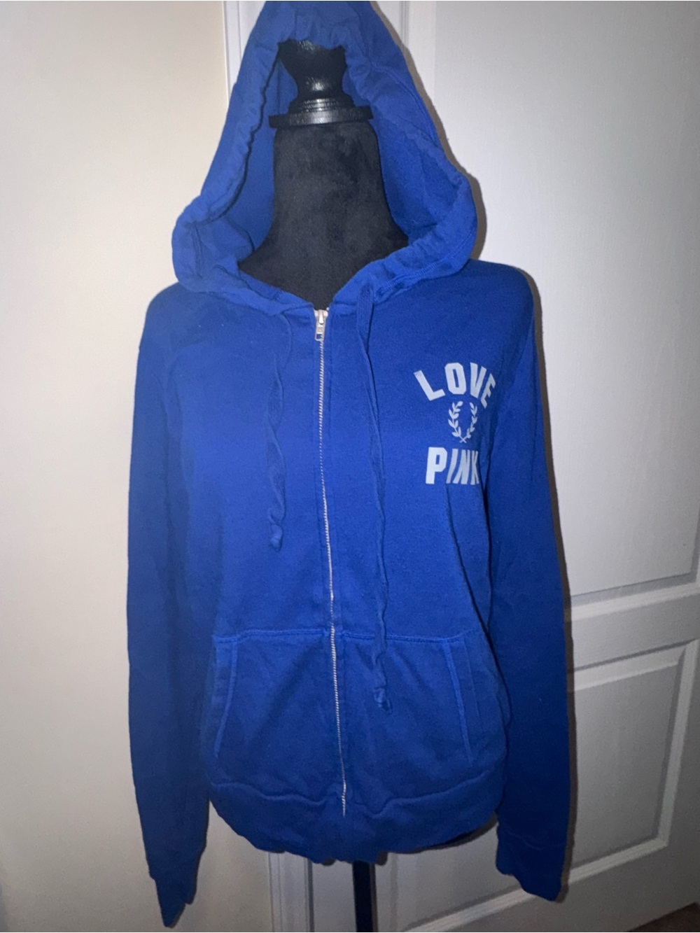 Victoria's Secret PINK Royal Blue Zip Hoodie with 'LOVE PINK' Graphic